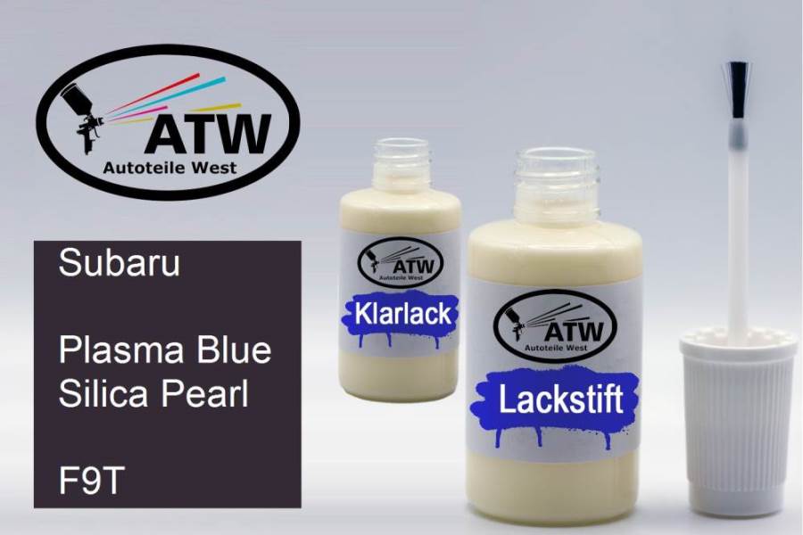 Subaru, Plasma Blue Silica Pearl, F9T: 20ml Lackstift + 20ml Klarlack - Set, von ATW Autoteile West.